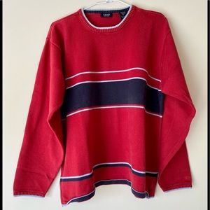 IZOD Jeans Men's Crewneck Red Blue Grey Stripes Sweater - L - Pre-owned